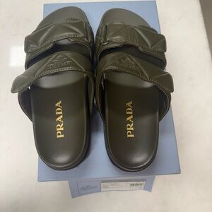 Prada Olive Green Quilted Slides